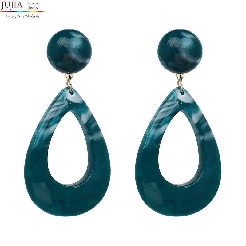 JUJIA fashion women statement resin Earrings for women fashion water drop earring wholesale women wedding gift jewelry