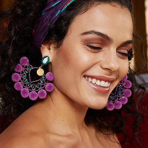 JURAN Handmade 2018 New Arrivals Drop Resin Earrings Big Hairball Earring Crystal Large Long Brinco Ear Accessories Oorbellen