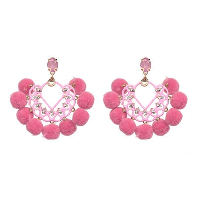 JURAN Handmade 2018 New Arrivals Drop Resin Earrings Big Hairball Earring Crystal Large Long Brinco Ear Accessories Oorbellen