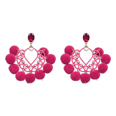 JURAN Handmade 2018 New Arrivals Drop Resin Earrings Big Hairball Earring Crystal Large Long Brinco Ear Accessories Oorbellen