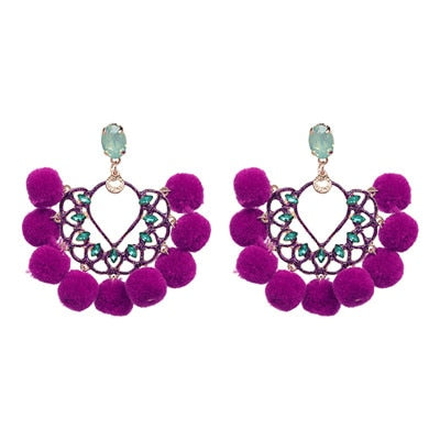 JURAN Handmade 2018 New Arrivals Drop Resin Earrings Big Hairball Earring Crystal Large Long Brinco Ear Accessories Oorbellen