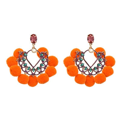 JURAN Handmade 2018 New Arrivals Drop Resin Earrings Big Hairball Earring Crystal Large Long Brinco Ear Accessories Oorbellen