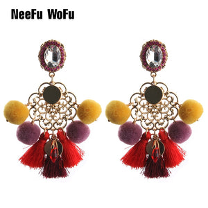 NeeFu WoFu 2018 Drop Resin Earrings Big Hairball Earring tassel Earring Crystal Large Long Brinco Ear Oorbellen Christmas Gift