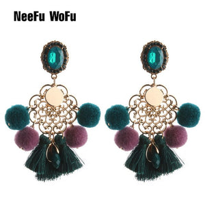 NeeFu WoFu 2018 Drop Resin Earrings Big Hairball Earring tassel Earring Crystal Large Long Brinco Ear Oorbellen Christmas Gift