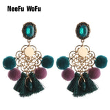 NeeFu WoFu 2018 Drop Resin Earrings Big Hairball Earring tassel Earring Crystal Large Long Brinco Ear Oorbellen Christmas Gift