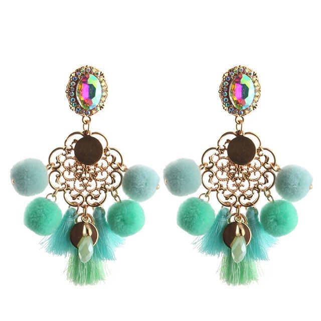 NeeFu WoFu 2018 Drop Resin Earrings Big Hairball Earring tassel Earring Crystal Large Long Brinco Ear Oorbellen Christmas Gift