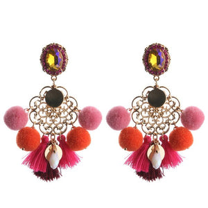 NeeFu WoFu 2018 Drop Resin Earrings Big Hairball Earring tassel Earring Crystal Large Long Brinco Ear Oorbellen Christmas Gift