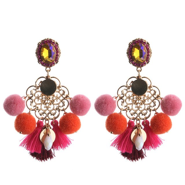 NeeFu WoFu 2018 Drop Resin Earrings Big Hairball Earring tassel Earring Crystal Large Long Brinco Ear Oorbellen Christmas Gift