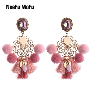 NeeFu WoFu 2018 Drop Resin Earrings Big Hairball Earring tassel Earring Crystal Large Long Brinco Ear Oorbellen Christmas Gift