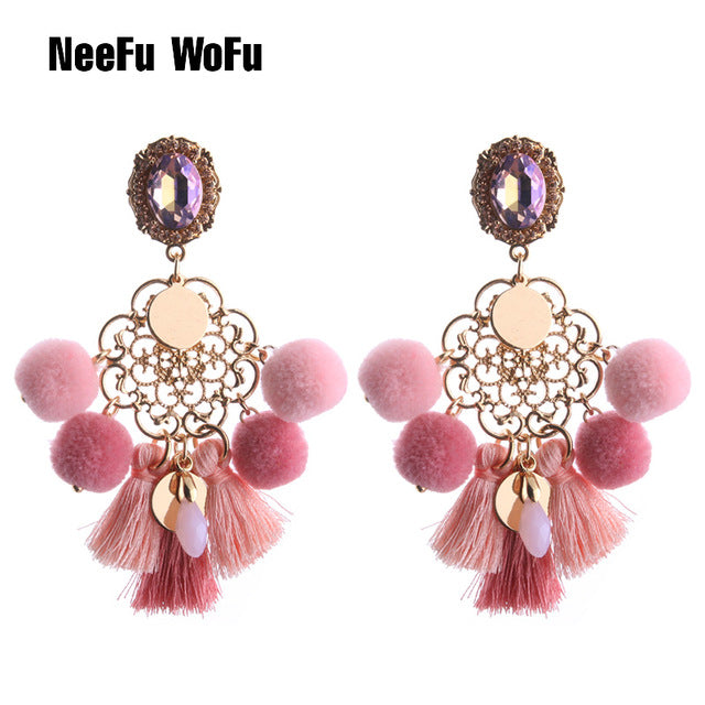 NeeFu WoFu 2018 Drop Resin Earrings Big Hairball Earring tassel Earring Crystal Large Long Brinco Ear Oorbellen Christmas Gift