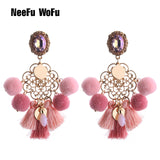 NeeFu WoFu 2018 Drop Resin Earrings Big Hairball Earring tassel Earring Crystal Large Long Brinco Ear Oorbellen Christmas Gift