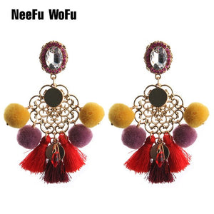 NeeFu WoFu 2018 Drop Resin Earrings Big Hairball Earring tassel Earring Crystal Large Long Brinco Ear Oorbellen Christmas Gift