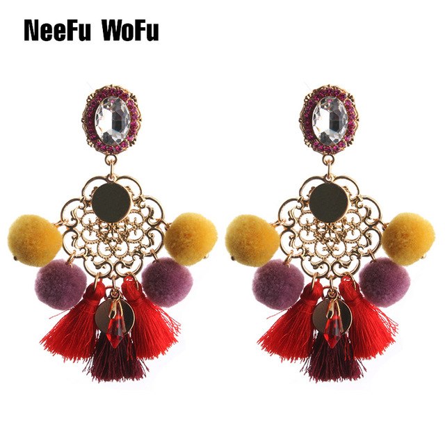 NeeFu WoFu 2018 Drop Resin Earrings Big Hairball Earring tassel Earring Crystal Large Long Brinco Ear Oorbellen Christmas Gift
