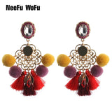 NeeFu WoFu 2018 Drop Resin Earrings Big Hairball Earring tassel Earring Crystal Large Long Brinco Ear Oorbellen Christmas Gift