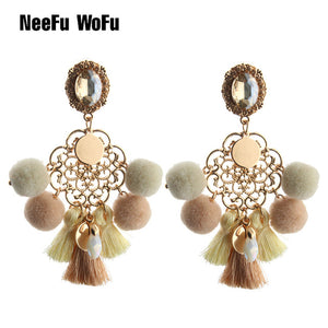NeeFu WoFu 2018 Drop Resin Earrings Big Hairball Earring tassel Earring Crystal Large Long Brinco Ear Oorbellen Christmas Gift