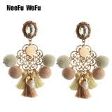 NeeFu WoFu 2018 Drop Resin Earrings Big Hairball Earring tassel Earring Crystal Large Long Brinco Ear Oorbellen Christmas Gift