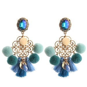 NeeFu WoFu 2018 Drop Resin Earrings Big Hairball Earring tassel Earring Crystal Large Long Brinco Ear Oorbellen Christmas Gift