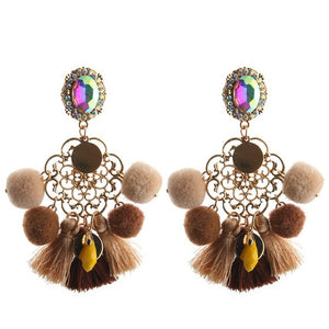 NeeFu WoFu 2018 Drop Resin Earrings Big Hairball Earring tassel Earring Crystal Large Long Brinco Ear Oorbellen Christmas Gift