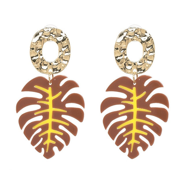JUJIA Trendy Drop Dangle Earrings For Women Charm Leaves Shaped Vintage Statement Resin Earrings Wholesale