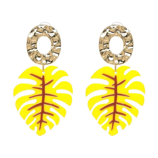 JUJIA Trendy Drop Dangle Earrings For Women Charm Leaves Shaped Vintage Statement Resin Earrings Wholesale