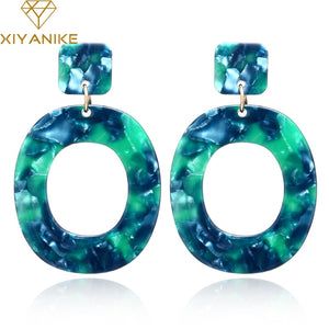XIYANIKE 4Colors New Acid Acrylic Resin Earrings Dangle Oval Earrings for Women Long Pendant Earrings Statement Jewelry E122