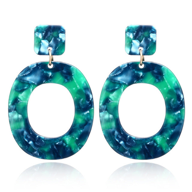 XIYANIKE 4Colors New Acid Acrylic Resin Earrings Dangle Oval Earrings for Women Long Pendant Earrings Statement Jewelry E122