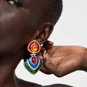 JUJIA Ethnic Bohemian Luxury Gem Stone Drop Earrings For Women Crystal Big Dangle Earring Statement za Jewelry