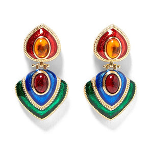 JUJIA Ethnic Bohemian Luxury Gem Stone Drop Earrings For Women Crystal Big Dangle Earring Statement za Jewelry
