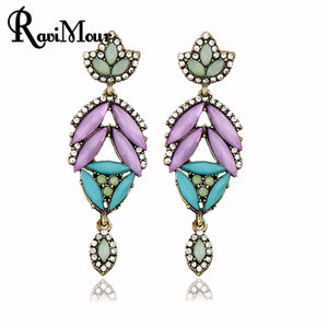 RAVIMOUR Vintage Earrings For Women Created Gemstone Jewelry Long Earings Fashion Resin Earrings Aretes Brincos Bijoux 2017