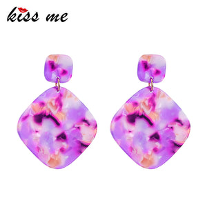 KISS ME Purple Geometric Resin Earrings for Women kpop Fashion Big Statement Earrings Fashion Accessories
