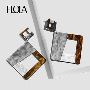FLOLA Trendy Big Acrylic Earrings for Woman Korean Geometric Resin Earrings Large Za Earings Fashion Jewelry ersn90