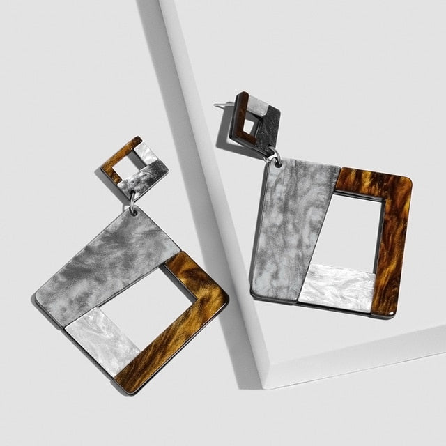 FLOLA Trendy Big Acrylic Earrings for Woman Korean Geometric Resin Earrings Large Za Earings Fashion Jewelry ersn90